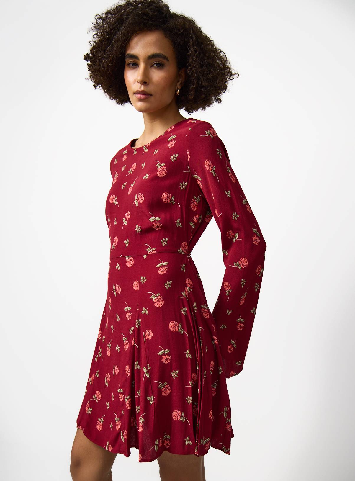 Burgundy Floral Print Waisted Mini Dress 6 - Image 1